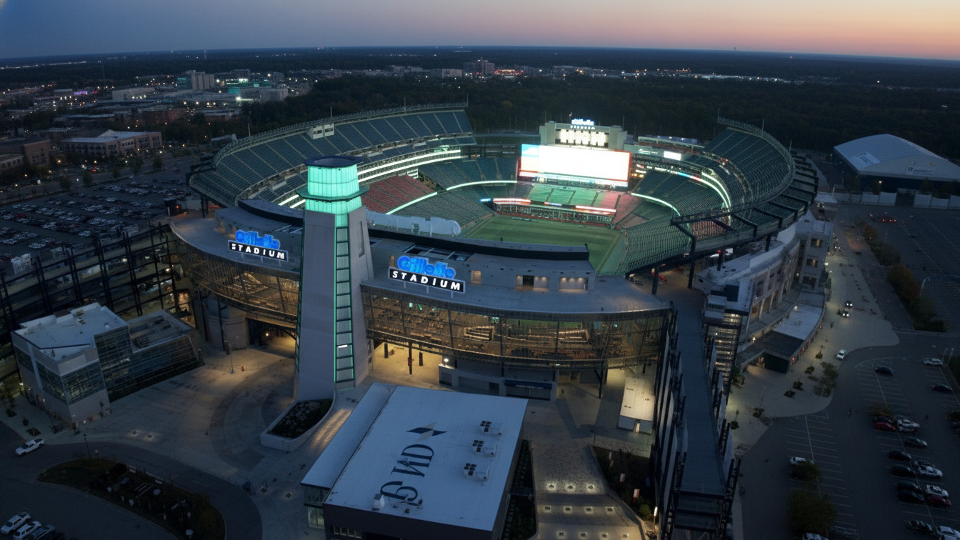 New England coastline lighthouse similar to the Gillette Stadium Lighthouse observation tower in Foxborough